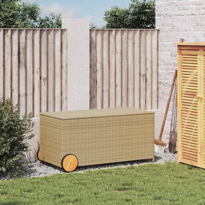 vidaXL Garden Storage Box with Wheels Mix Beige 190L Poly Rattan