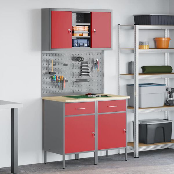 vidaXL Work Cabinet Set with Drawer with Shelf with Storage 6 pcs Red