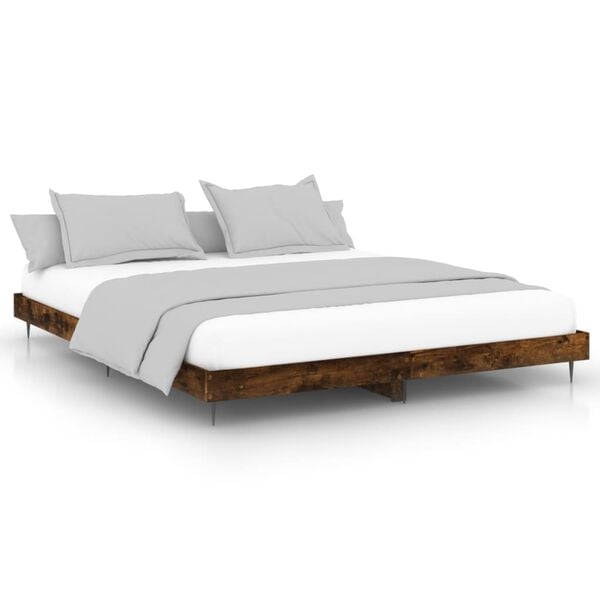 vidaXL Bed Frame without Mattress Smoked Oak 200x200 cm Engineered Wood