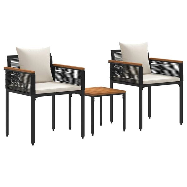 vidaXL Outdoor Furniture Set 3 pcs Black and Cream White PE Rattan