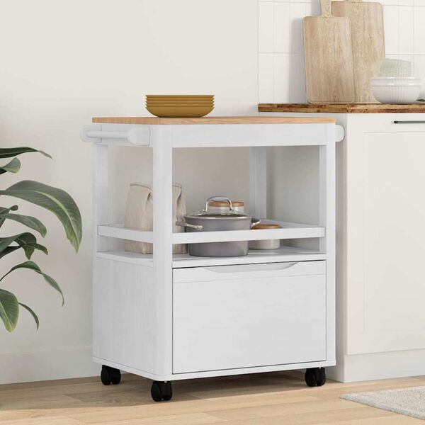 vidaXL Kitchen Trolley FLORO White 72.5 x 45 x 80 cm Solid Pine Wood