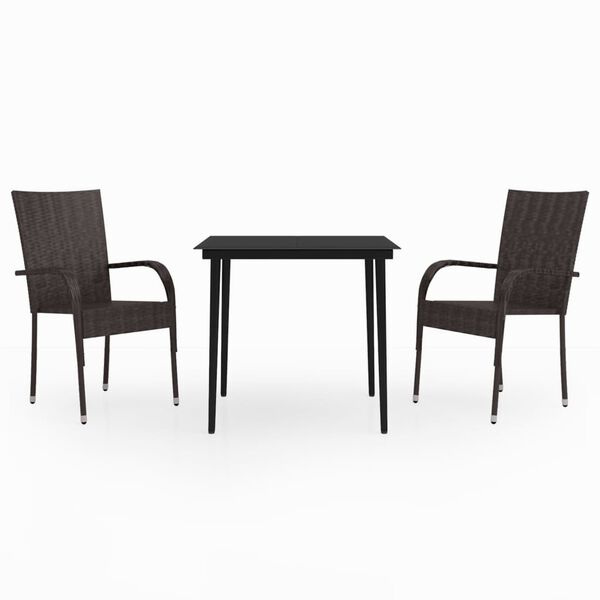 vidaXL 3 Piece Garden Dining Set Brown and Black