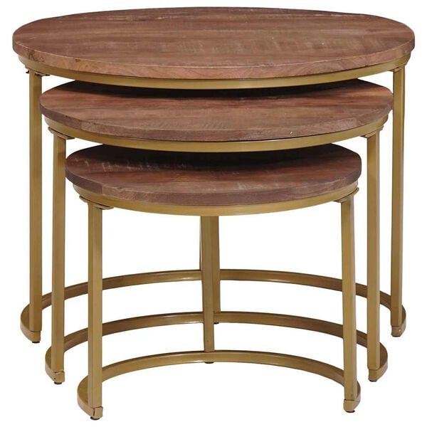 vidaXL Nesting Coffee Tables 3 pcs Solid Mango Wood and Steel