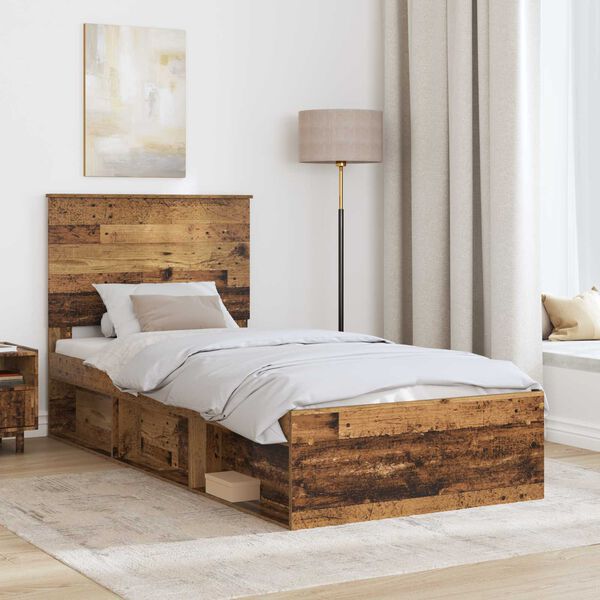 vidaXL Bed Frame with Headboard Old Wood 90 x 190 cm Solid Pine Wood