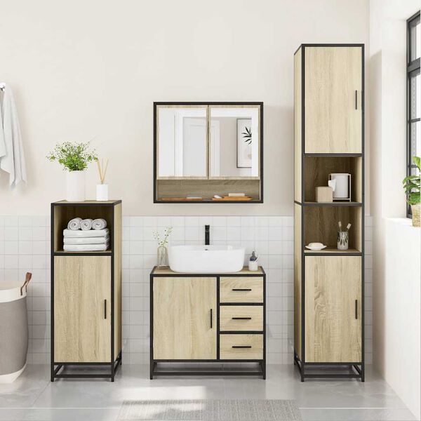 vidaXL 4&nbsp;Piece Bathroom Furniture Set&nbsp;Sonoma Oak Engineered Wood