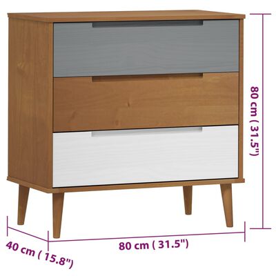 vidaXL Drawer Cabinet MOLDE Brown 80x40x80 cm Solid Wood Pine