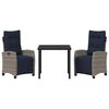 vidaXL Garden Dining Set with Cushion 3 pcs Grey Poly Rattan