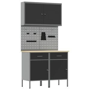 vidaXL Work Cabinet with Drawer 5 pcs Black Engineered Wood and Steel