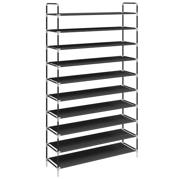 vidaXL Shoe Rack with 10 Shelves Metal and Non-woven Fabric Black
