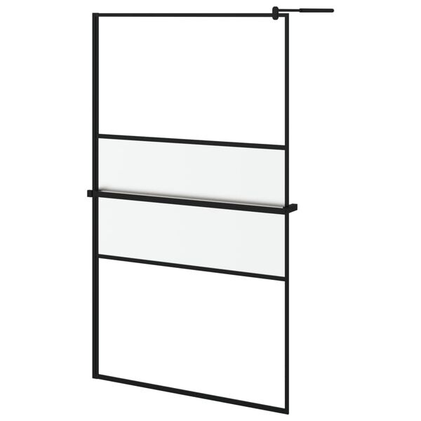 vidaXL Walk-in Shower Wall with Shelf Black 115x195 cm ESG Glass&Aluminium