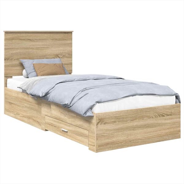 vidaXL Bed Frame Sonoma Oak and Silver 75 x 190 cm Engineered Wood