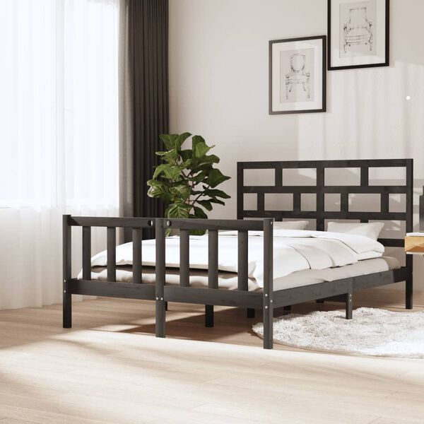 vidaXL Bed Frame without Mattress Grey Solid Wood Pine King Size