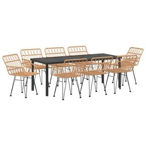 vidaXL Garden Dining Set 9 pcs Brown Powder-Coated Steel