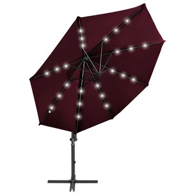 vidaXL Cantilever Umbrella with Pole and LED Lights Bordeaux Red 300cm