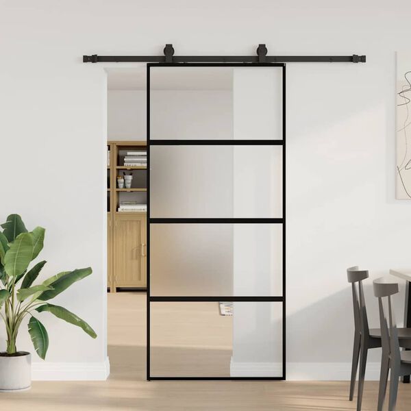 vidaXL Sliding Door with Hardware Set Black 90x205 cm Tempered Glass