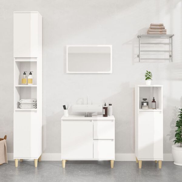 vidaXL 3 Piece Bathroom Furniture Set High Gloss White Engineered Wood