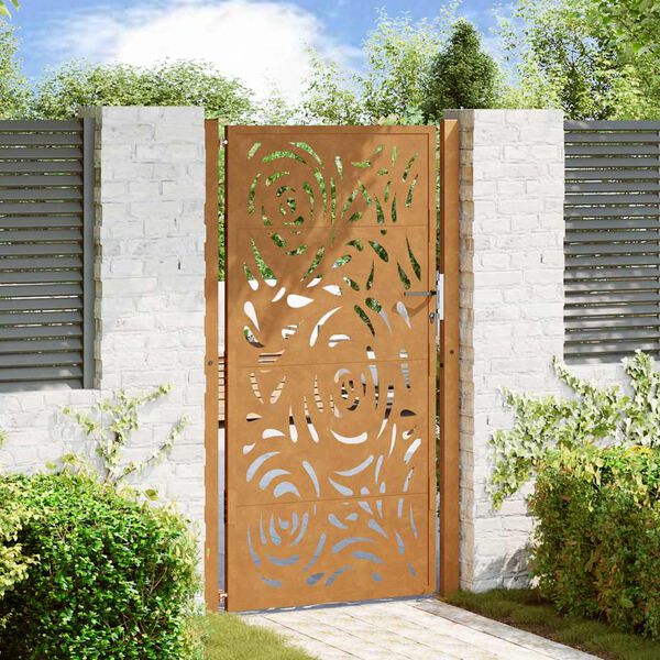 vidaXL Garden Gate 100x175 cm Weathering Steel Flame Design