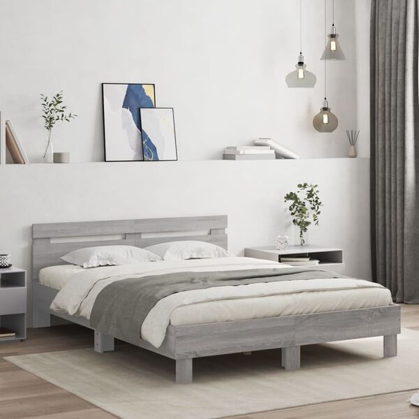 vidaXL Bed Frame with LED without Mattress Grey Sonoma 150x200 cm King Size