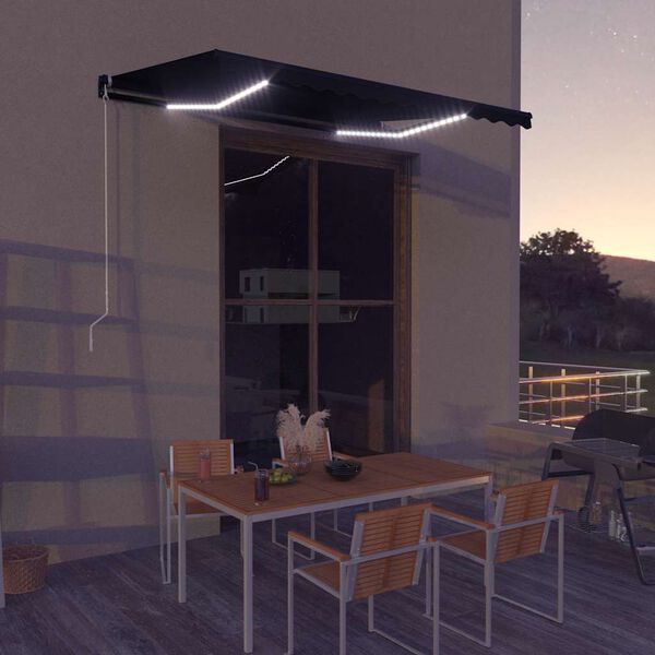 vidaXL Manual Retractable Awning with LED 350x250 cm Anthracite