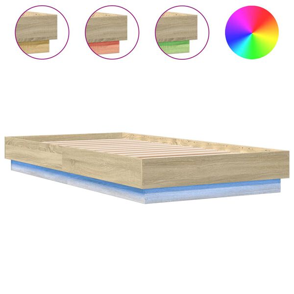 vidaXL Bed Frame without Mattress with LED Lights Sonoma Oak 75x190 cm Small Single