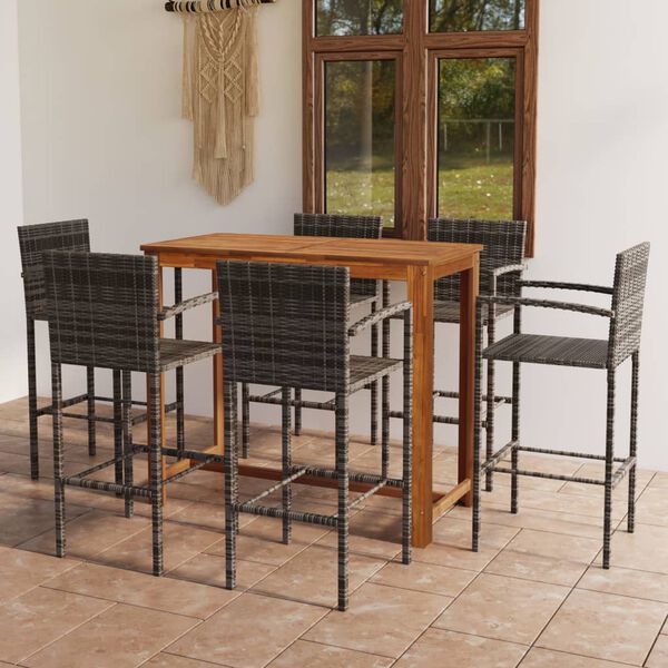 vidaXL 7 Piece Garden Bar Set Grey