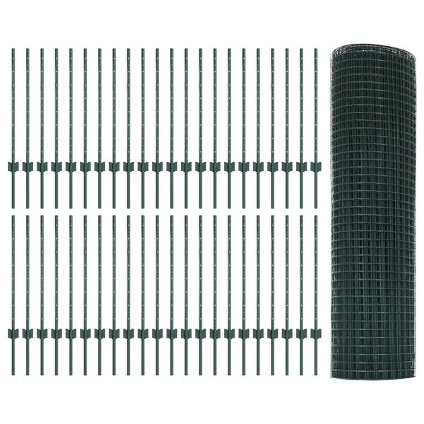 vidaXL Fence with Post Green 0.8 x 100 m Steel and PVC
