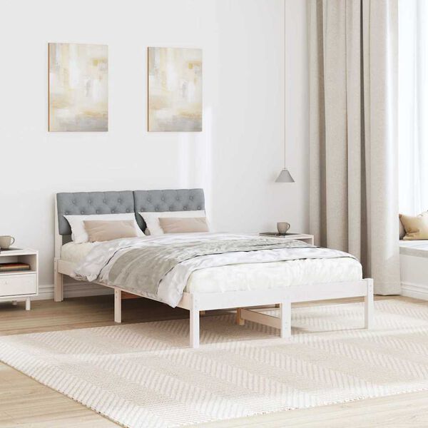 vidaXL Bed frame White and light grey 120 x 190 cm Solid pine wood