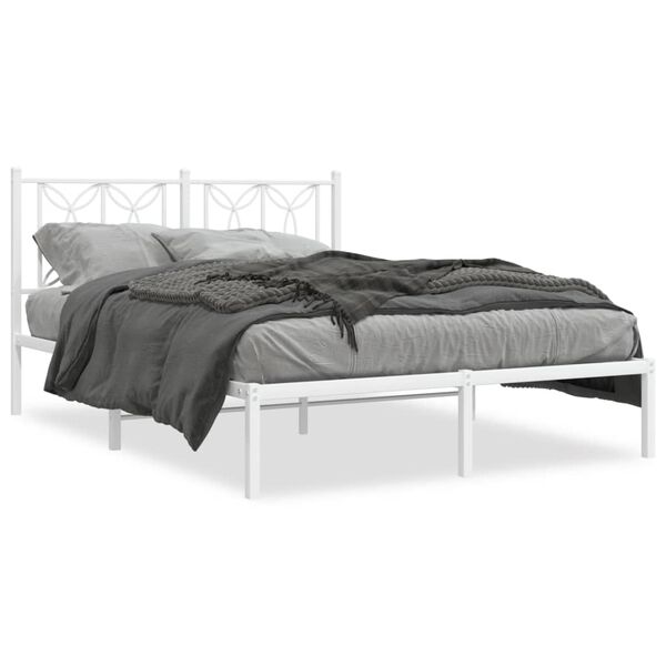 vidaXL Metal Bed Frame without Mattress with Headboard White 140x200cm