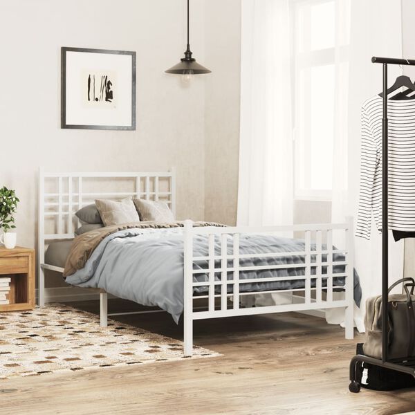 vidaXL Metal Bed Frame without Mattress with Footboard White 100x190cm