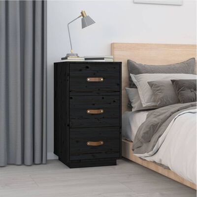 vidaXL Bedside Cabinet Black 40x40x75 cm Solid Wood Pine