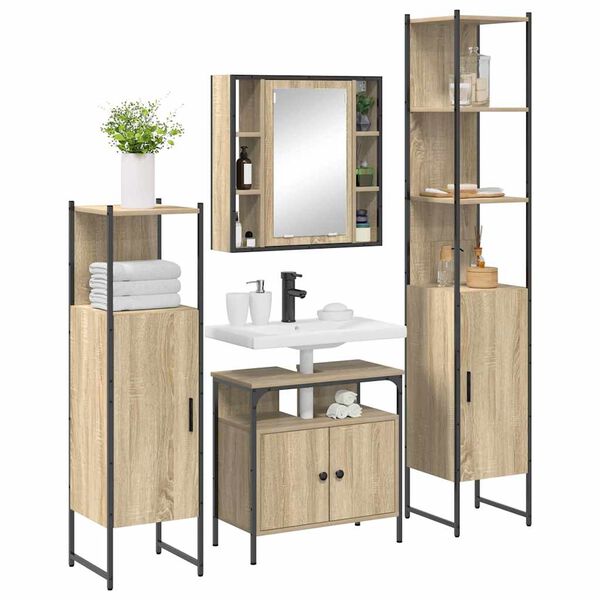 vidaXL Bathroom Furniture Set 4 pcs Sonoma Oak Engineered Wood