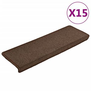 vidaXL Carpet Stair Tread | Set of 15 | Brown | 100% Polypropylene | 65x21x4 cm