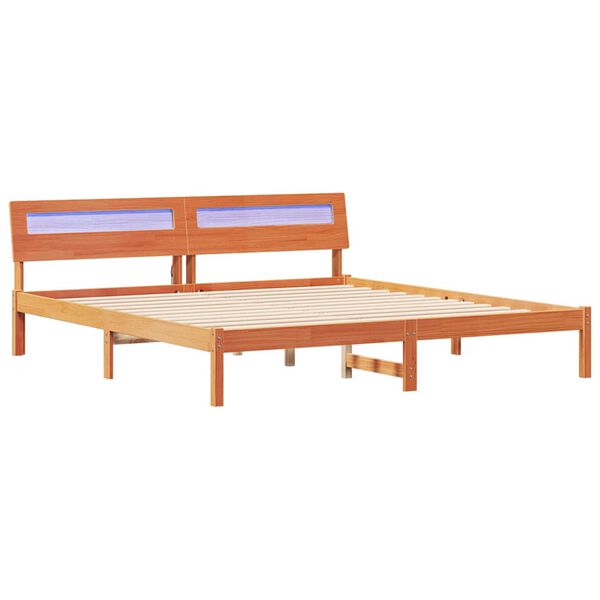 vidaXL Bed Frame with Headboard Wax Brown 180 x 200 cm Solid Pine Wood