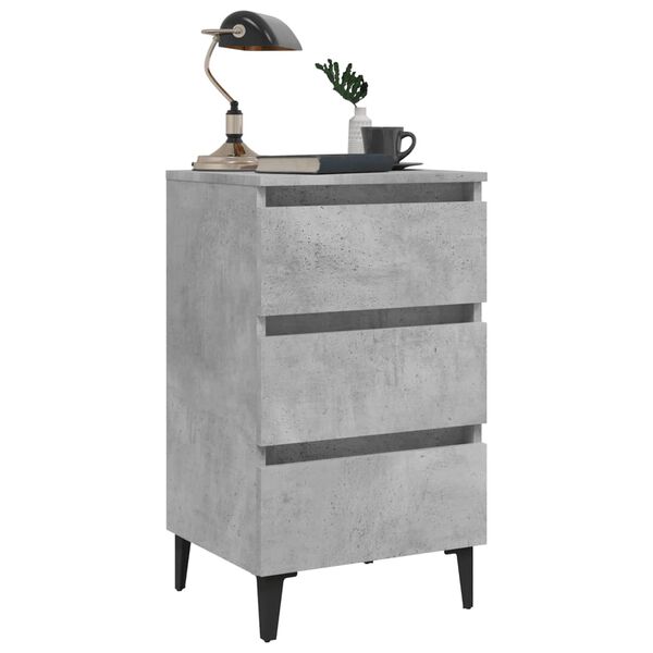 vidaXL Bed Cabinet with Metal Legs Concrete Grey 40x35x69 cm