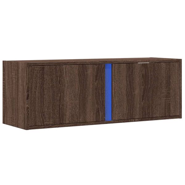 vidaXL TV Wall Cabinet with LED Lights Brown Oak 100x31x35 cm