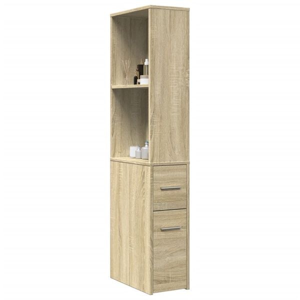 vidaXL Narrow Bathroom Cupboard with Wheels Sonoma Oak Engineered Wood