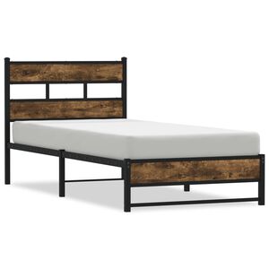 vidaXL Metal Bed Frame without Mattress Smoked Oak 75x190 cm Small Single