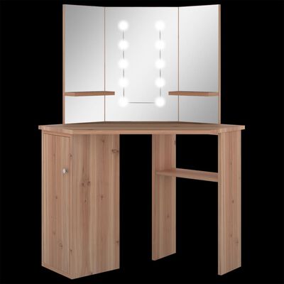 vidaXL Corner Dressing Table with LED Oak 111x54x141.5 cm