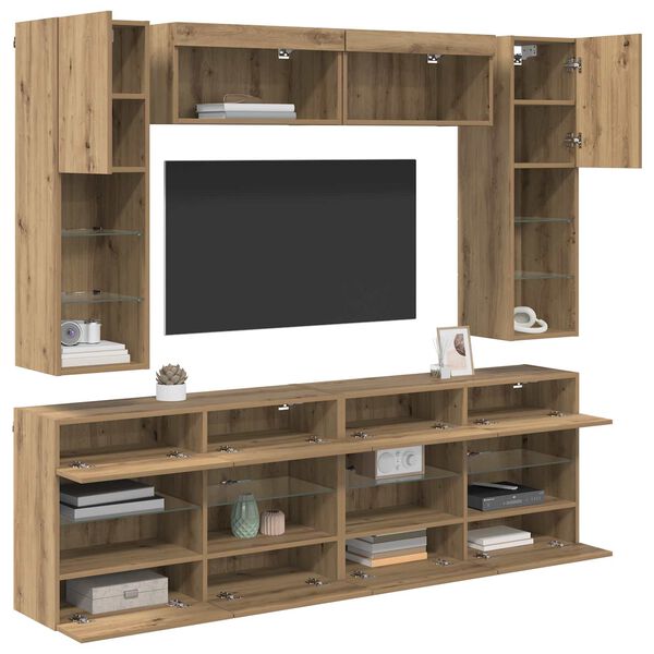 vidaXL TV Wall Cabinet Set with LED 6 pcs Artisan Oak Engineered Wood