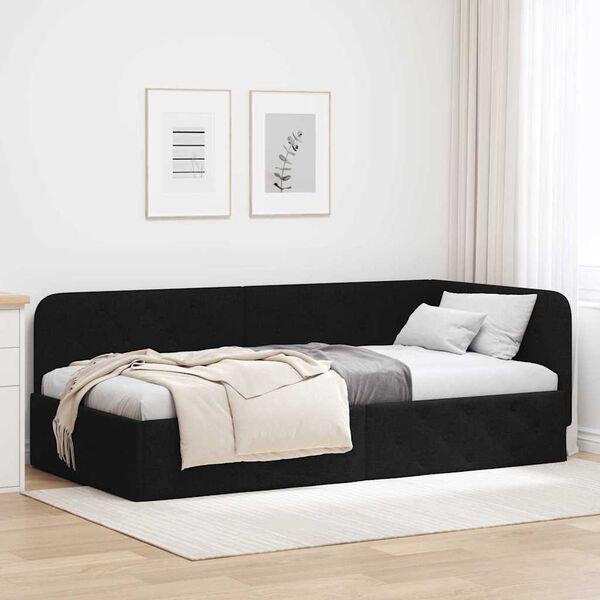 vidaXL Corner Bed Frame with Headboard Black 100 x 200 cm Fabric