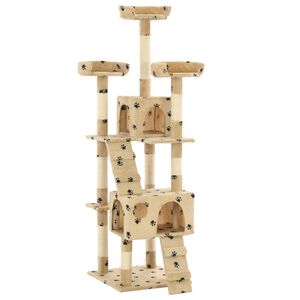 vidaXL Cat Tree with Sisal Scratching Posts 170 cm Paw Prints Beige