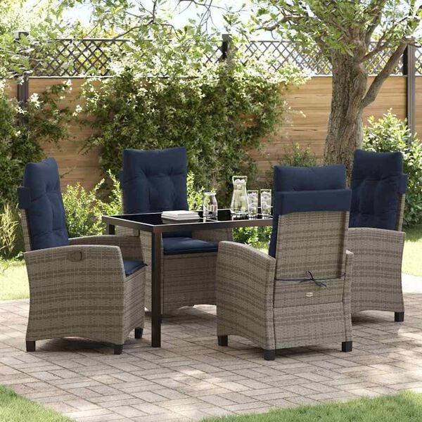vidaXL Garden Dining Set with Cushion 5 pcs Grey Poly Rattan