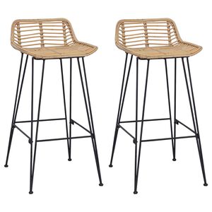 vidaXL Bar Stool 2 pcs Natural 44 x 45 x 76 cm Rattan and Steel