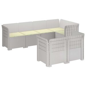 vidaXL 7-Seater Garden Sofa with Cushions Rattan Look PP White