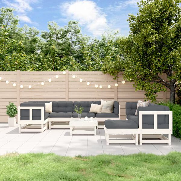 vidaXL 10 Piece Garden Lounge Set White Solid Wood Pine