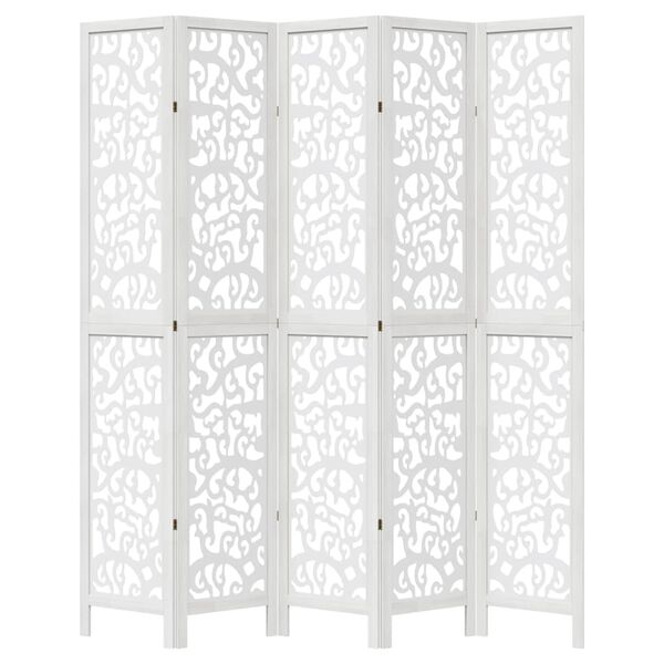 vidaXL Room Divider 5 Panels White Solid Wood Paulownia