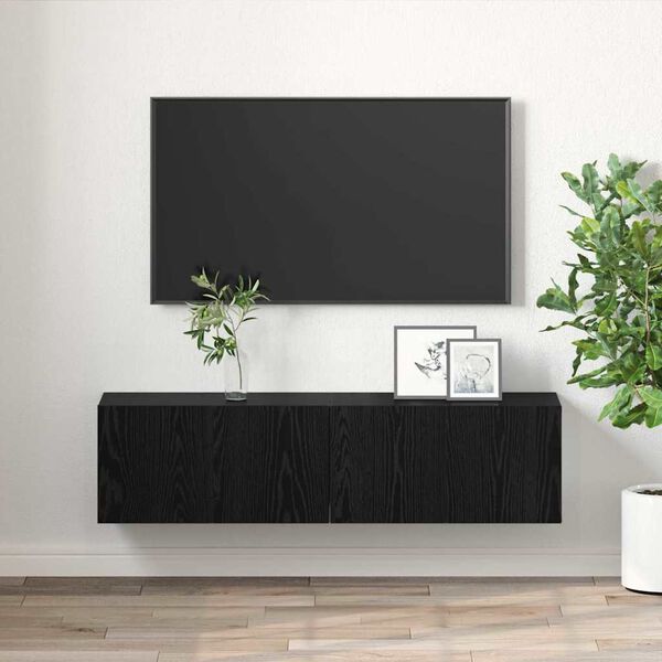 vidaXL TV Cabinet Set 2 pcs Black 60 x 30 x 30 cm Engineered Wood