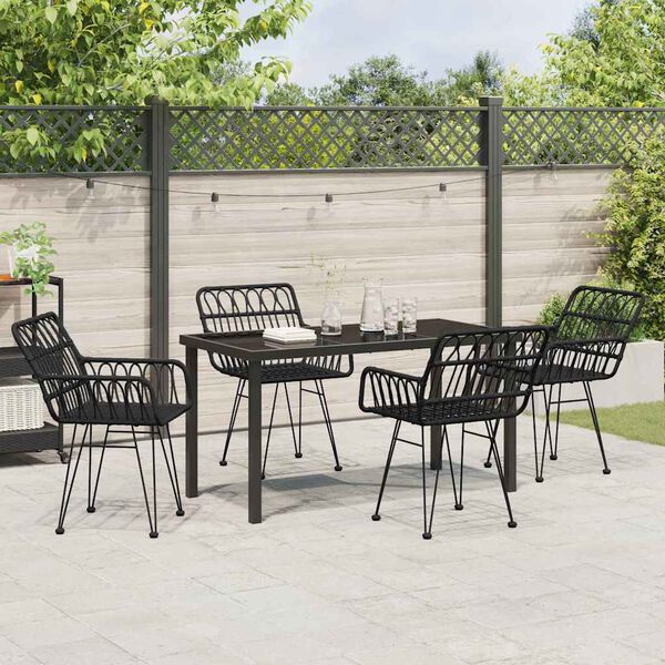 vidaXL Garden Dining Set 5 pcs Black Poly rattan
