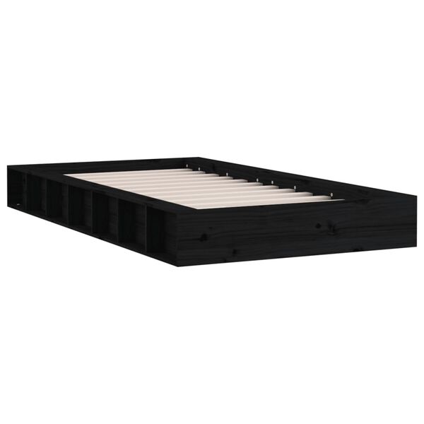 vidaXL Bed Frame without Mattress Black 75x190 cm Small Single Solid Wood