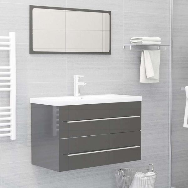 vidaXL 2 Piece Bathroom Furniture Set High Gloss Grey Engineered Wood